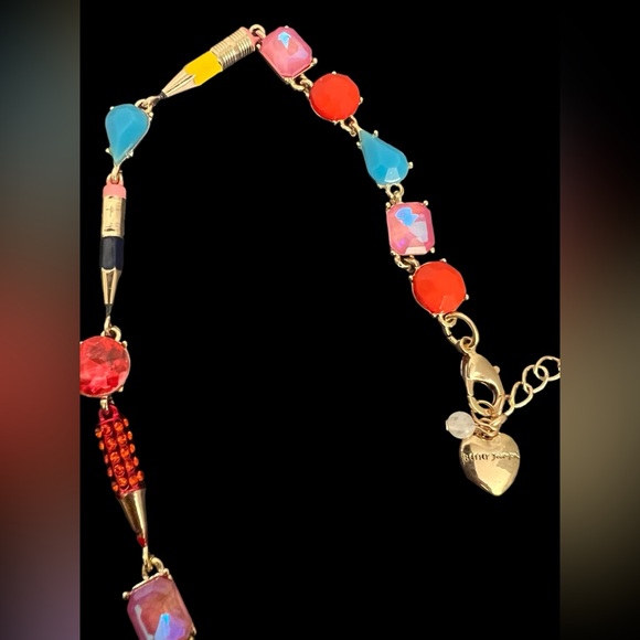 New BETSEY Johnson Back To School Collar Necklace Pencil & Mixed Stone - Picture 11 of 16